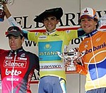 Das Schlusspodest der Baskenland-rundfahrt 2008: Evans, Contador, Dekker